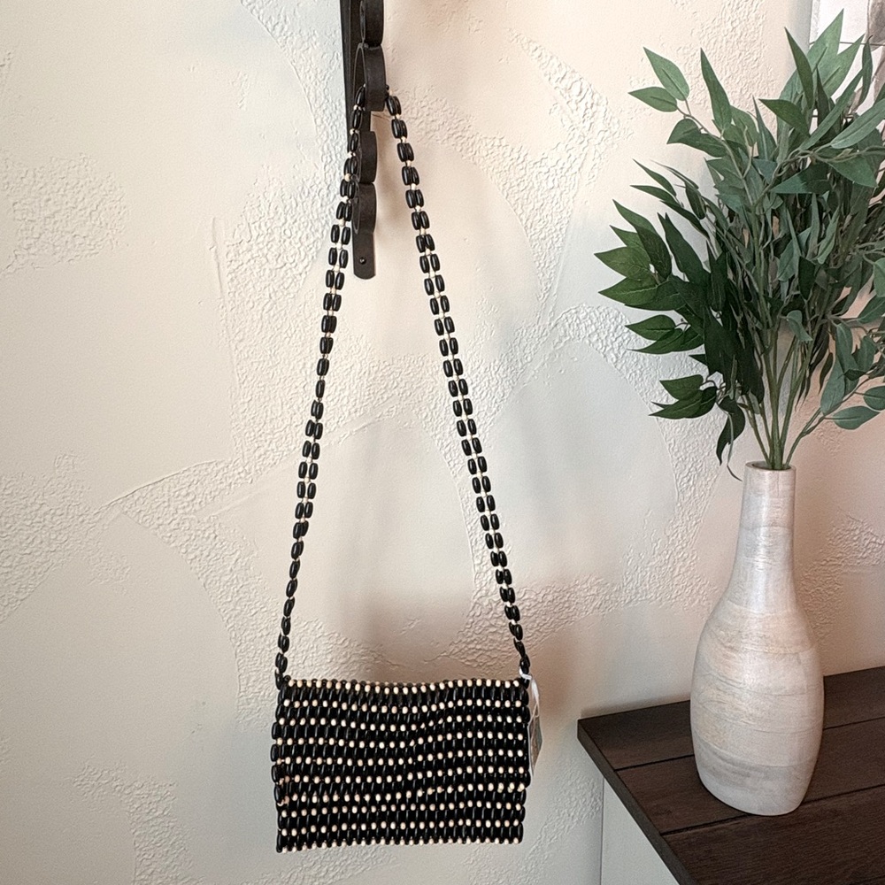Black and White Beaded Women's Bag